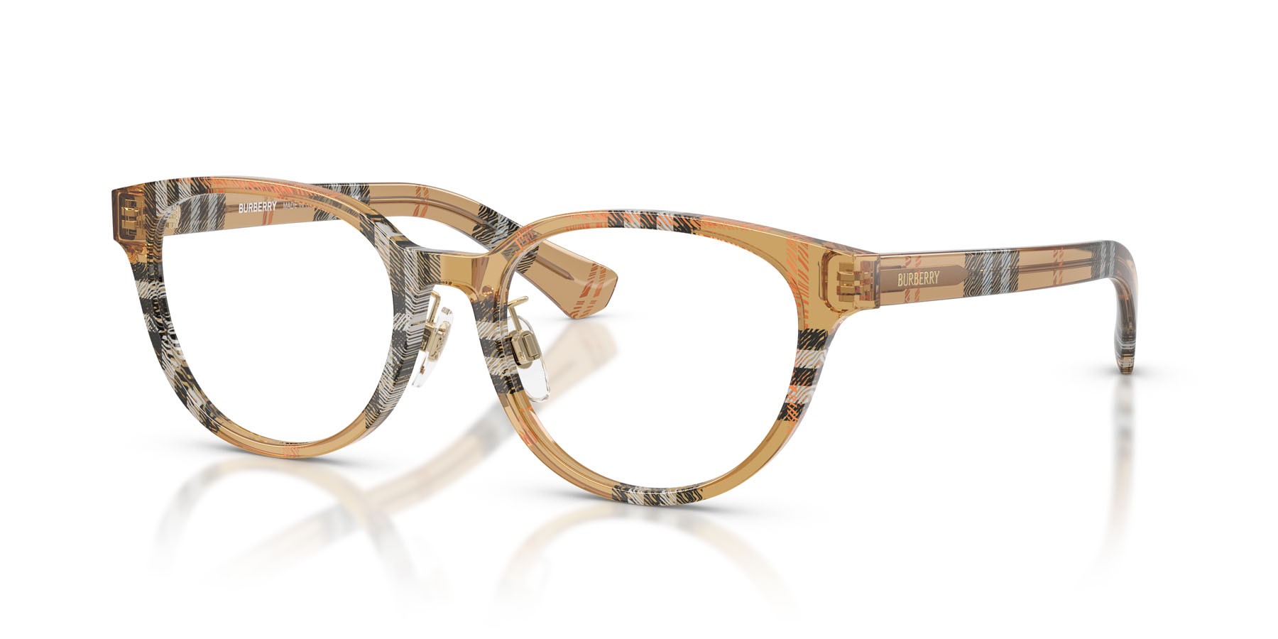 Occhiali da vista Burberry BE 2448D (4163) colore sabbia a scacchi forma pantos lenti lente demo