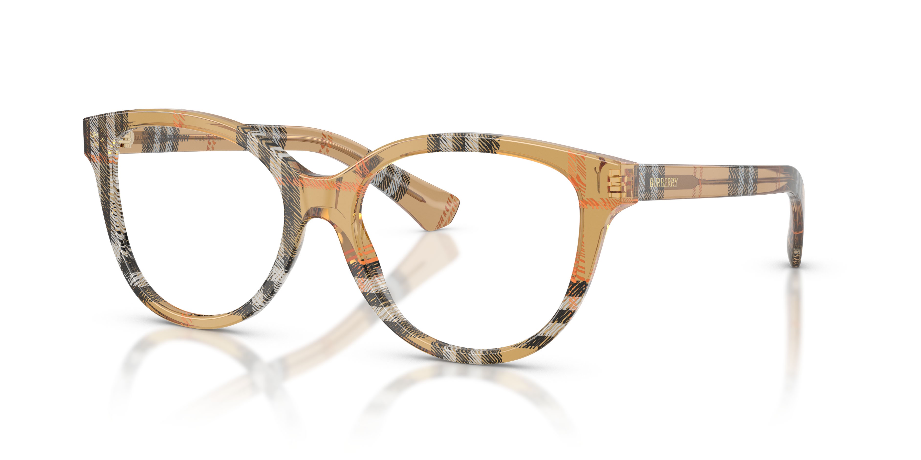 Occhiali da vista Burberry BE 2456 (4163) colore sabbia a scacchi forma cat eye lenti lente demo