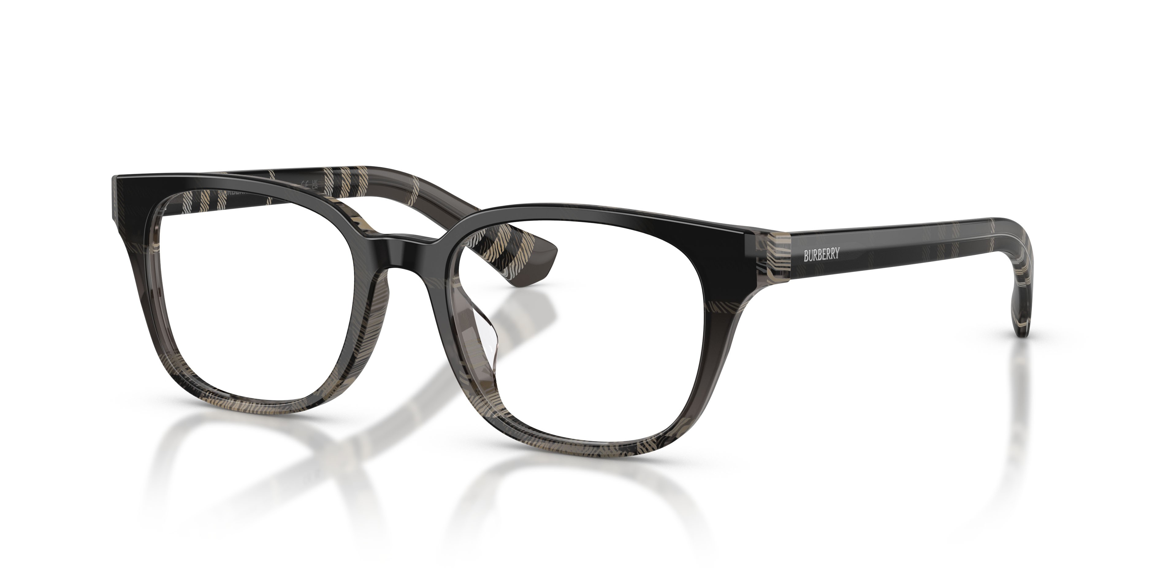 Occhiali da vista Burberry BE 2462D (4200) colore check gradient grey forma quadrato lenti lente demo