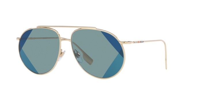 Sonnenbrillen Burberry Alice BE 3138 (110980) farbe oro chiaro form aviator gläser blue uv print