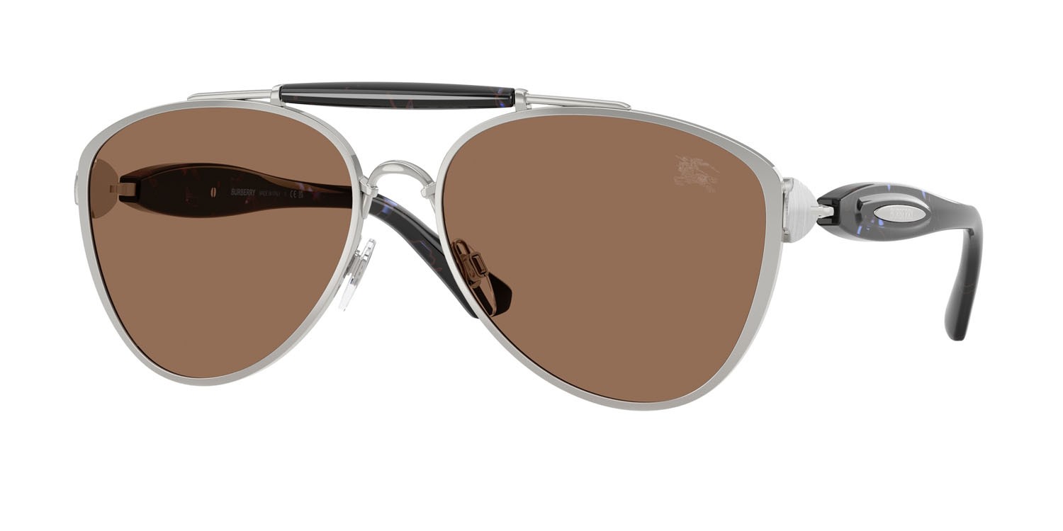Sunglasses Burberry BE 3160 (100573) color argento shape aviator lenses marrone scuro