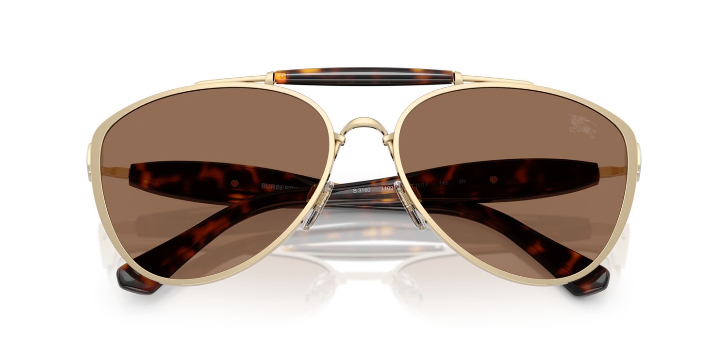 Sunglasses Burberry BE 3160 (110973) color oro chiaro shape aviator lenses marrone scuro