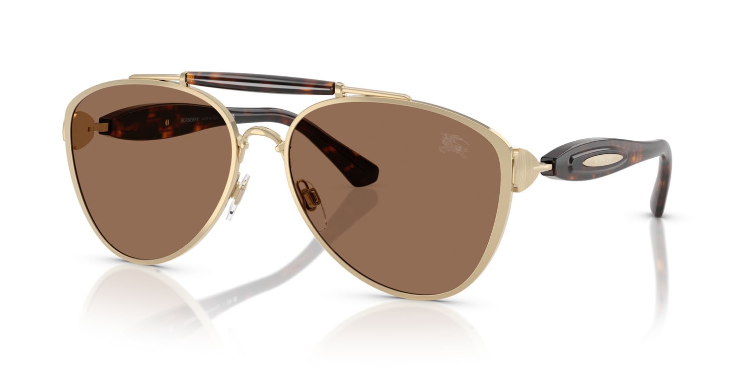 Sunglasses Burberry BE 3160 (110973) color oro chiaro shape aviator lenses marrone scuro