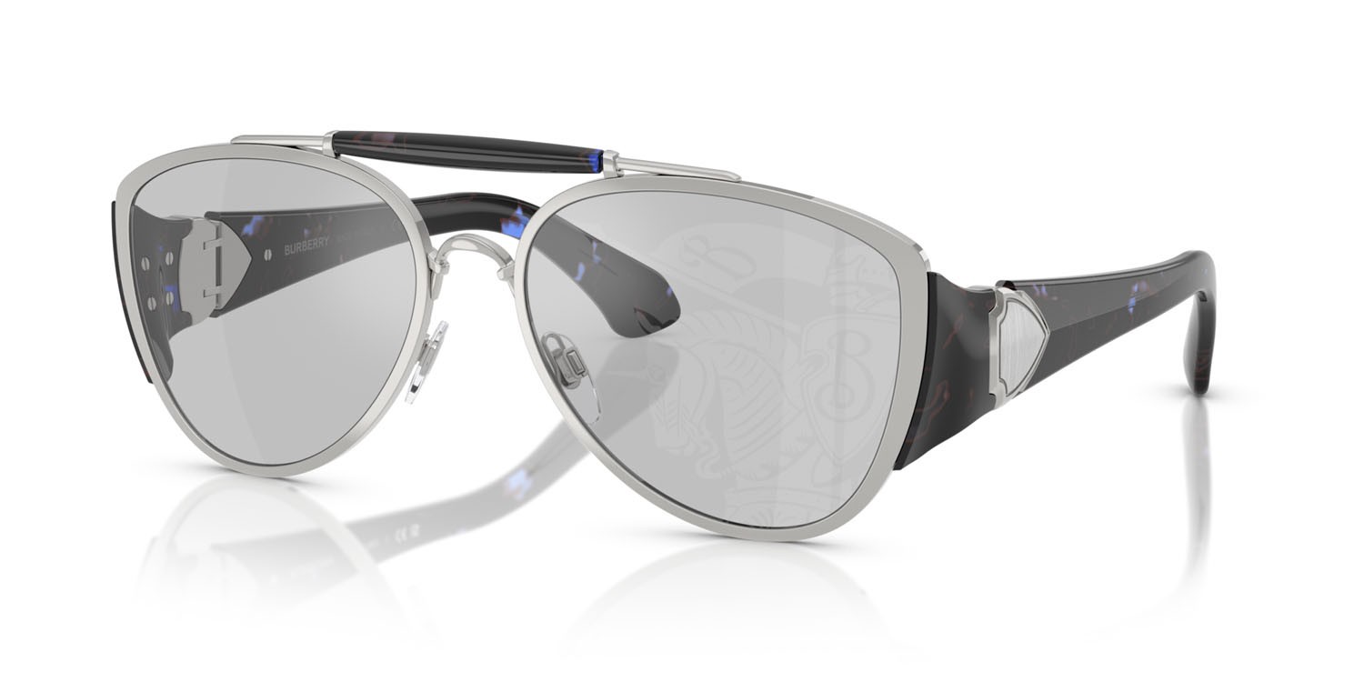 Sonnenbrillen Burberry BE 3161 (100569) farbe argento form aviator gläser light grey tampo silver