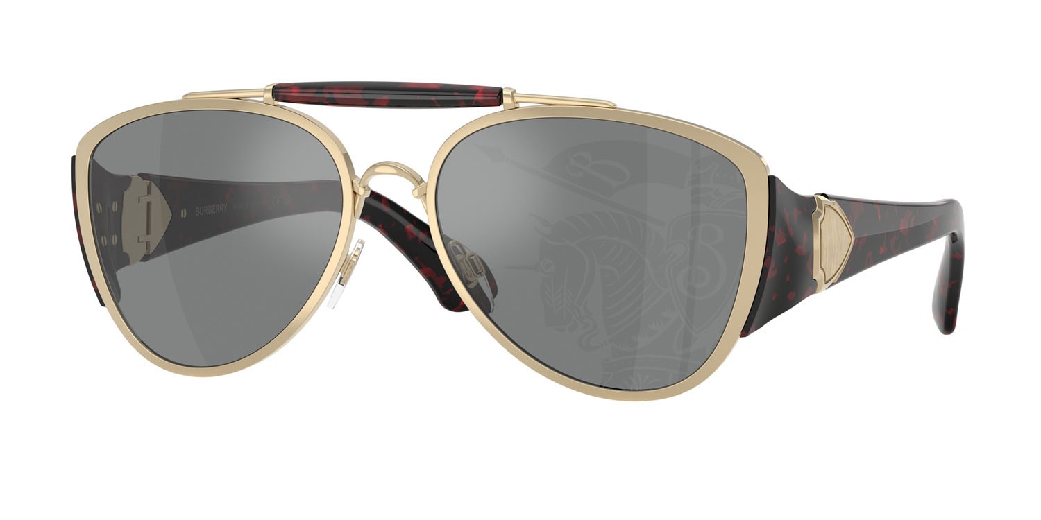 Occhiali da sole Burberry BE 3161 (1109AI) colore oro chiaro forma aviator lenti dark grey tampo silver