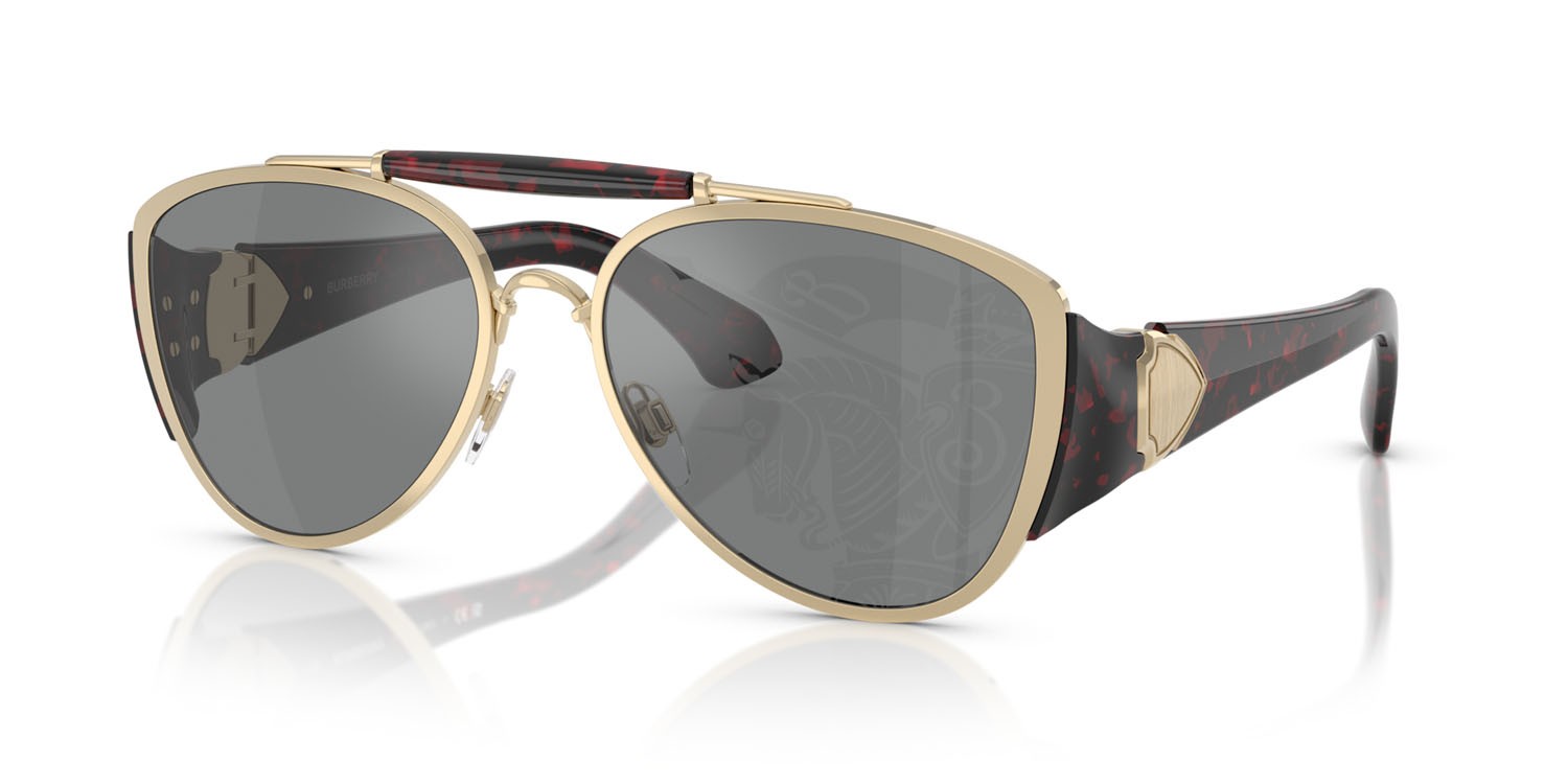 Occhiali da sole Burberry BE 3161 (1109AI) colore oro chiaro forma aviator lenti dark grey tampo silver