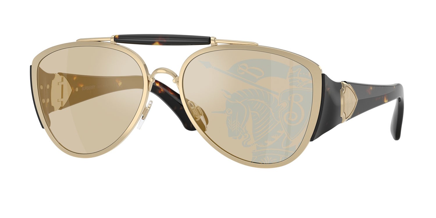 Sonnenbrillen Burberry BE 3161 (1109P4) farbe oro chiaro form aviator gläser dark brown tampo gold