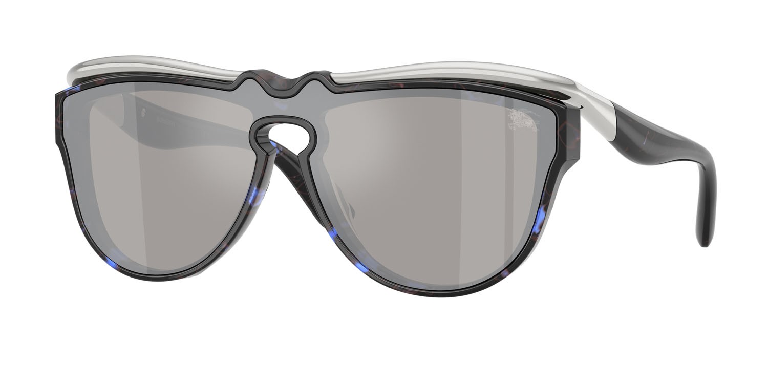 Occhiali da sole Burberry BE 3162U (10056G) colore blu havana forma aviator lenti grigio chiaro specchiato argento