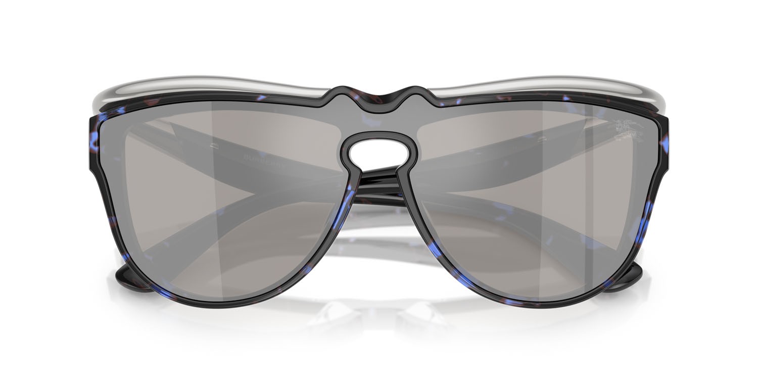 Occhiali da sole Burberry BE 3162U (10056G) colore blu havana forma aviator lenti grigio chiaro specchiato argento