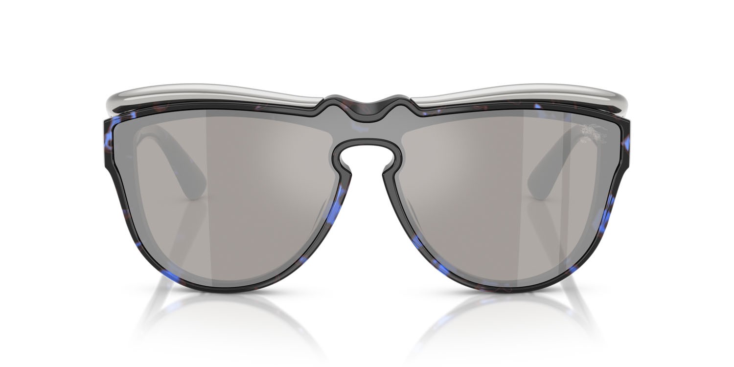 Occhiali da sole Burberry BE 3162U (10056G) colore blu havana forma aviator lenti grigio chiaro specchiato argento