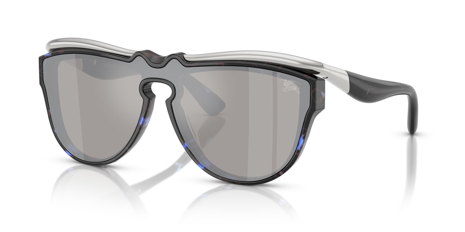 Occhiali da sole Burberry BE 3162U (10056G) colore blu havana forma aviator lenti grigio chiaro specchiato argento