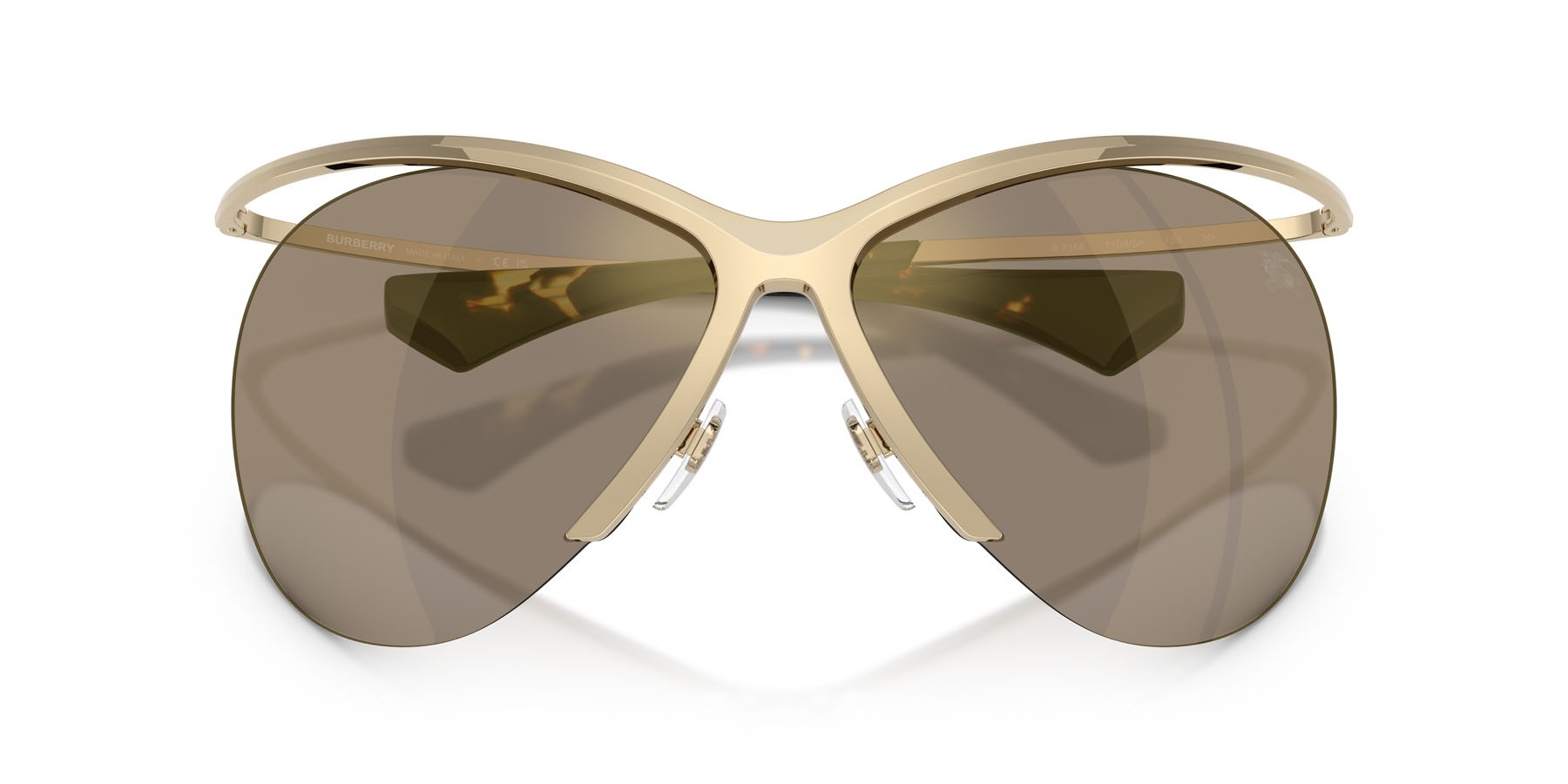 Sunglasses Burberry BE 3168 (11095A) color oro chiaro shape cat eye lenses marrone chiaro specchiato oro