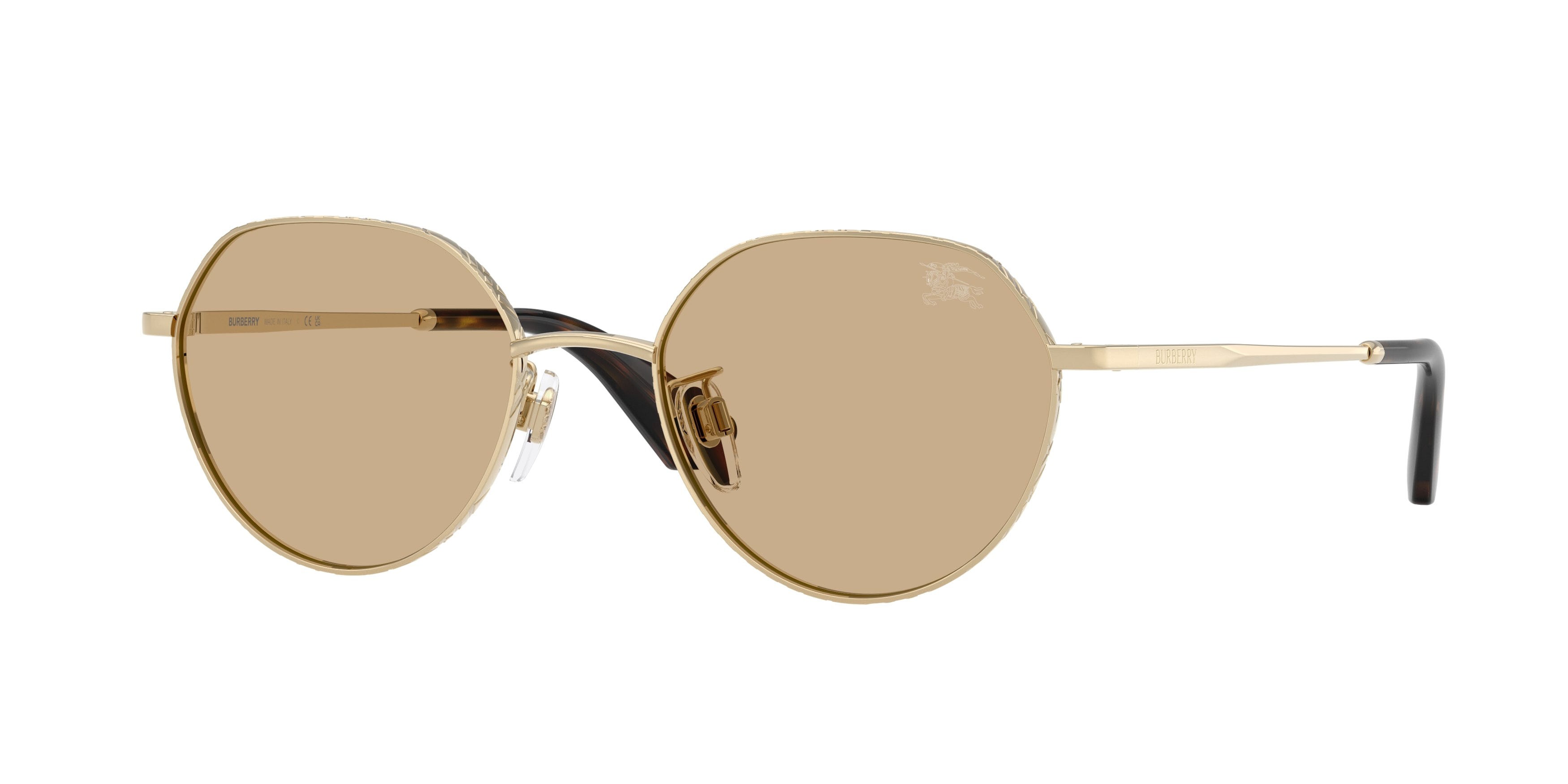 Sunglasses Burberry BE 3173D (110973) color oro chiaro shape round lenses marrone scuro