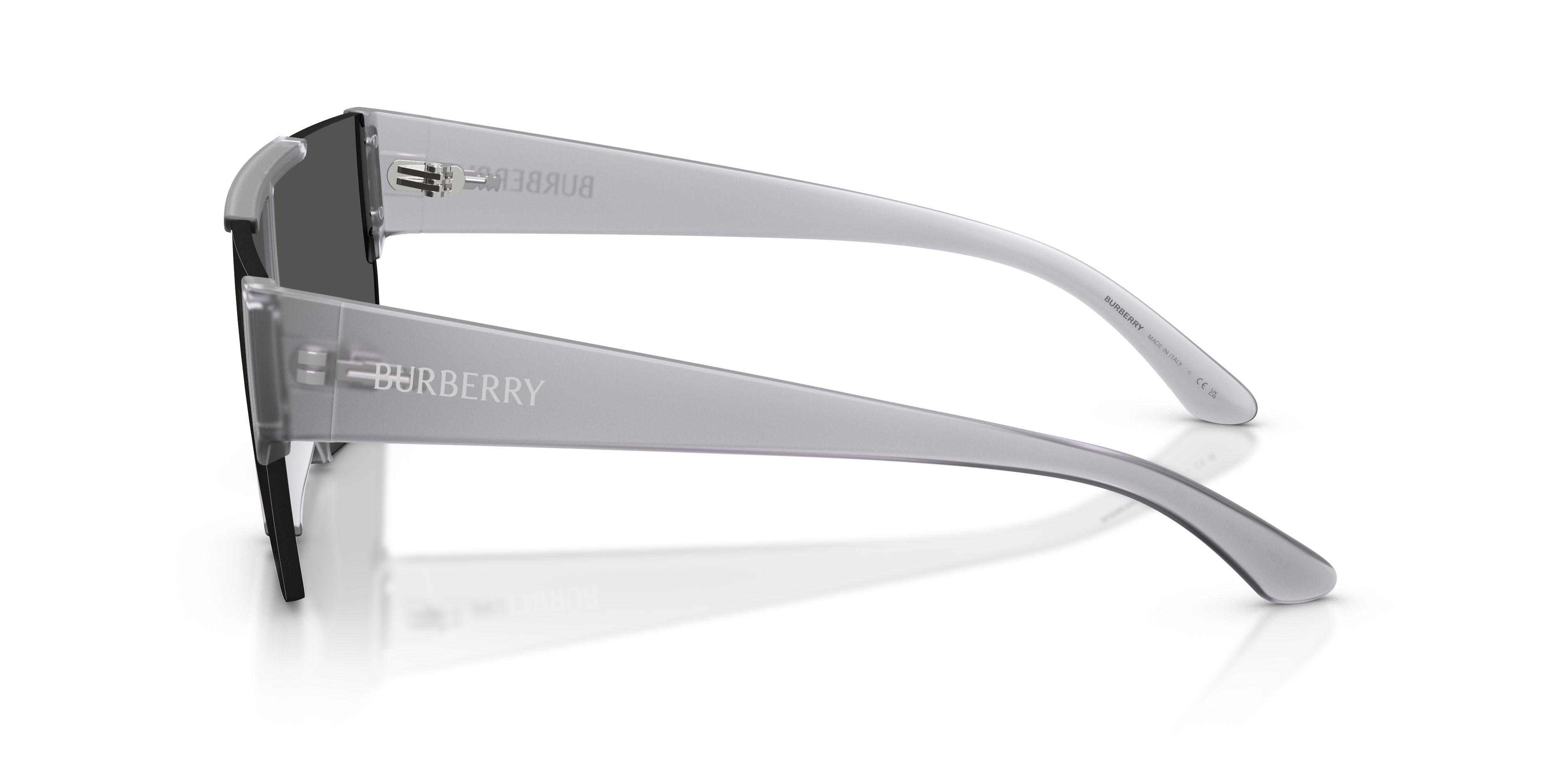Occhiali da sole Burberry BE 4291 (421387) colore transparent matte grey forma rettangolare lenti grigio scuro