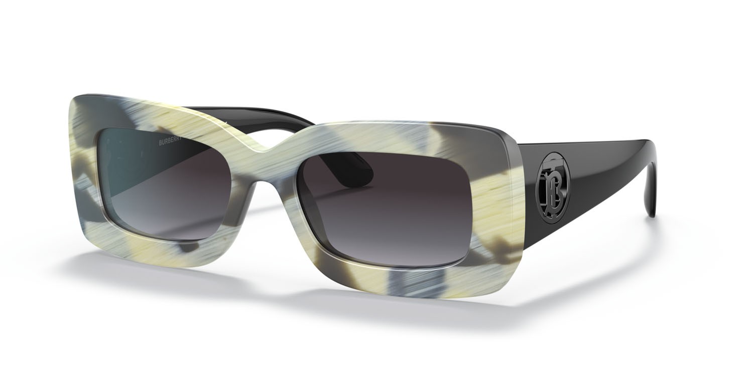 Sonnenbrillen Burberry Astrid BE 4343 (39398G) farbe marrone effetto corno/beige form rechteckig gläser sfumato grigio