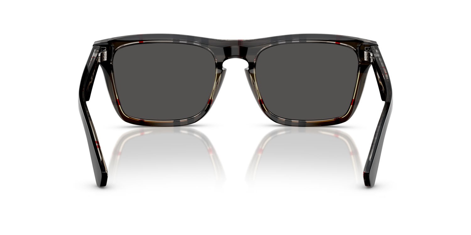 Occhiali da sole Burberry BE 4434 (412187) colore top nero su motivo a quadri vintage forma quadrato lenti grigio scuro