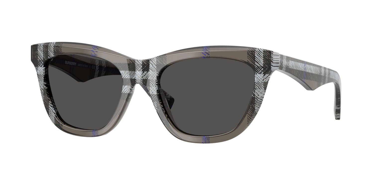 Occhiali da sole Burberry BE 4435 (414787) colore lichen check forma cat eye lenti grigio scuro