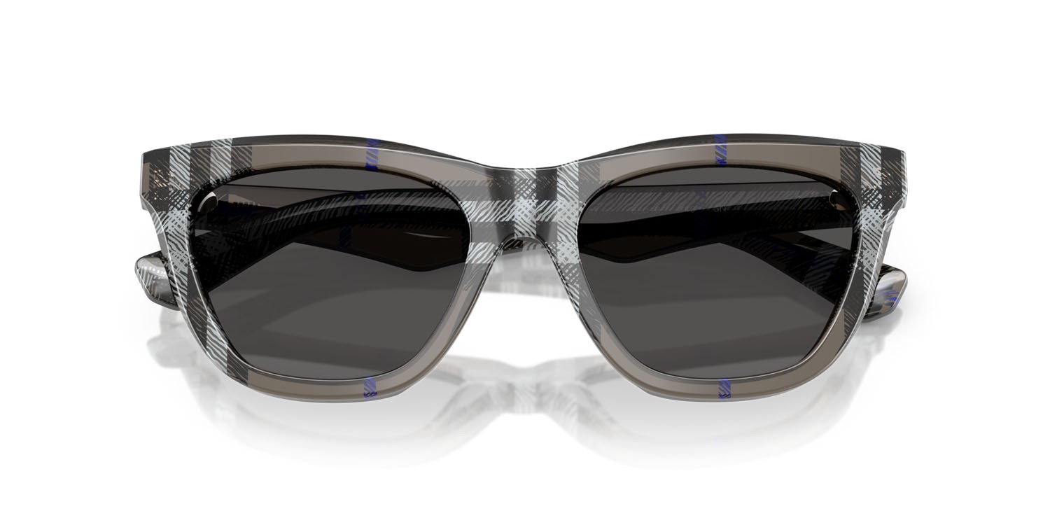 Occhiali da sole Burberry BE 4435 (414787) colore lichen check forma cat eye lenti grigio scuro