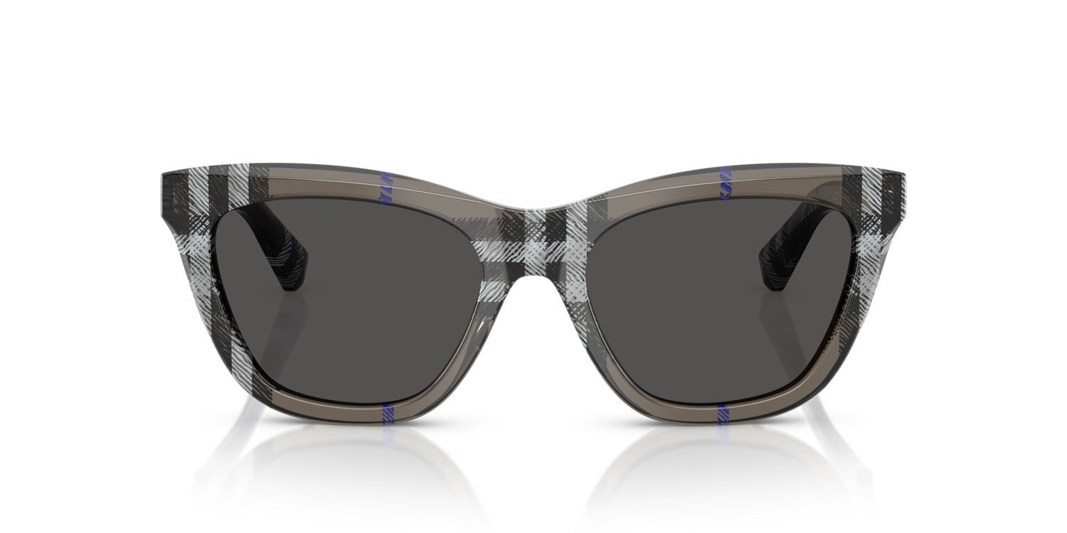 Occhiali da sole Burberry BE 4435 (414787) colore lichen check forma cat eye lenti grigio scuro
