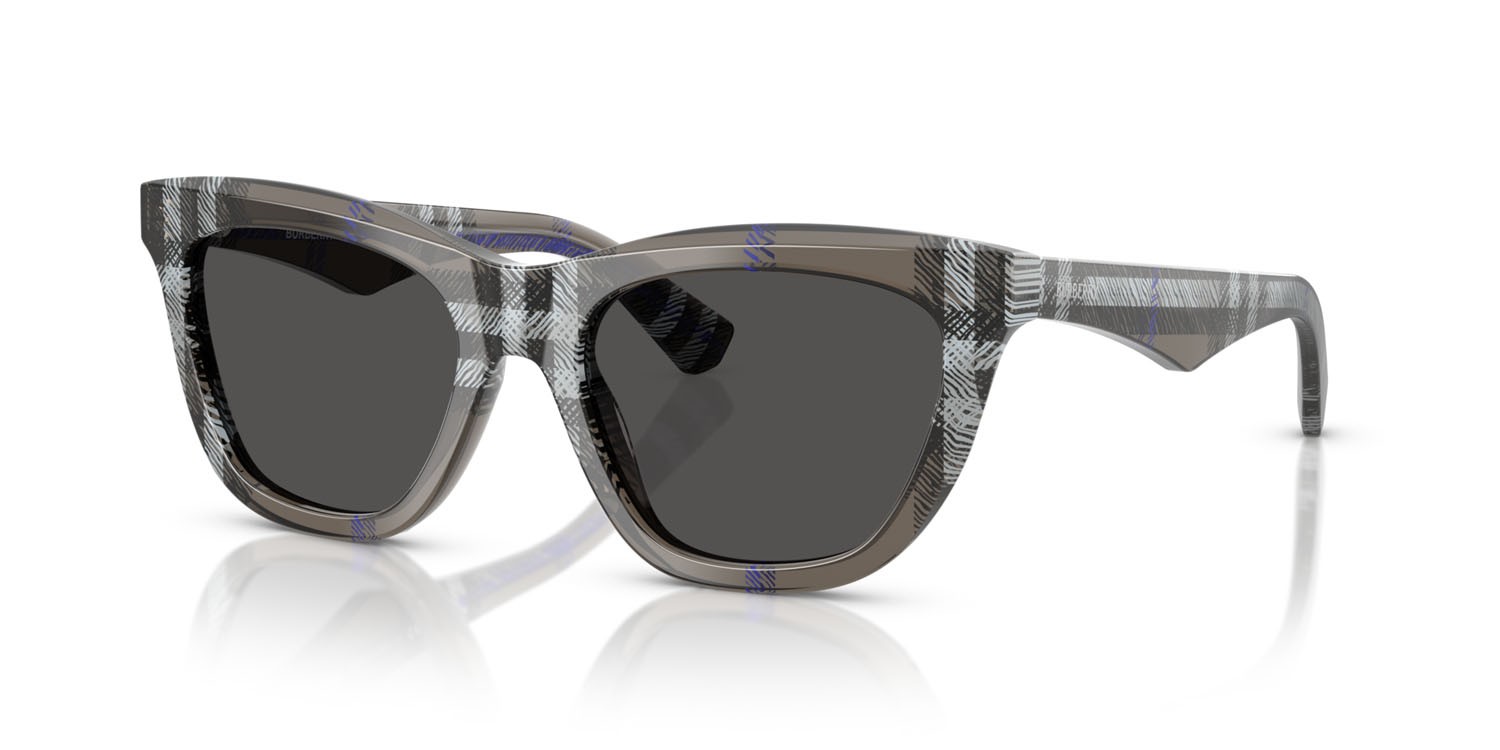 Occhiali da sole Burberry BE 4435 (414787) colore lichen check forma cat eye lenti grigio scuro