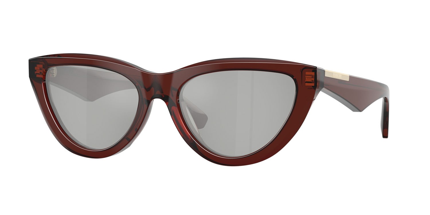 Occhiali da sole Burberry BE 4436U (41448V) colore marrone forma cat eye lenti trasparente specchiato silver 80