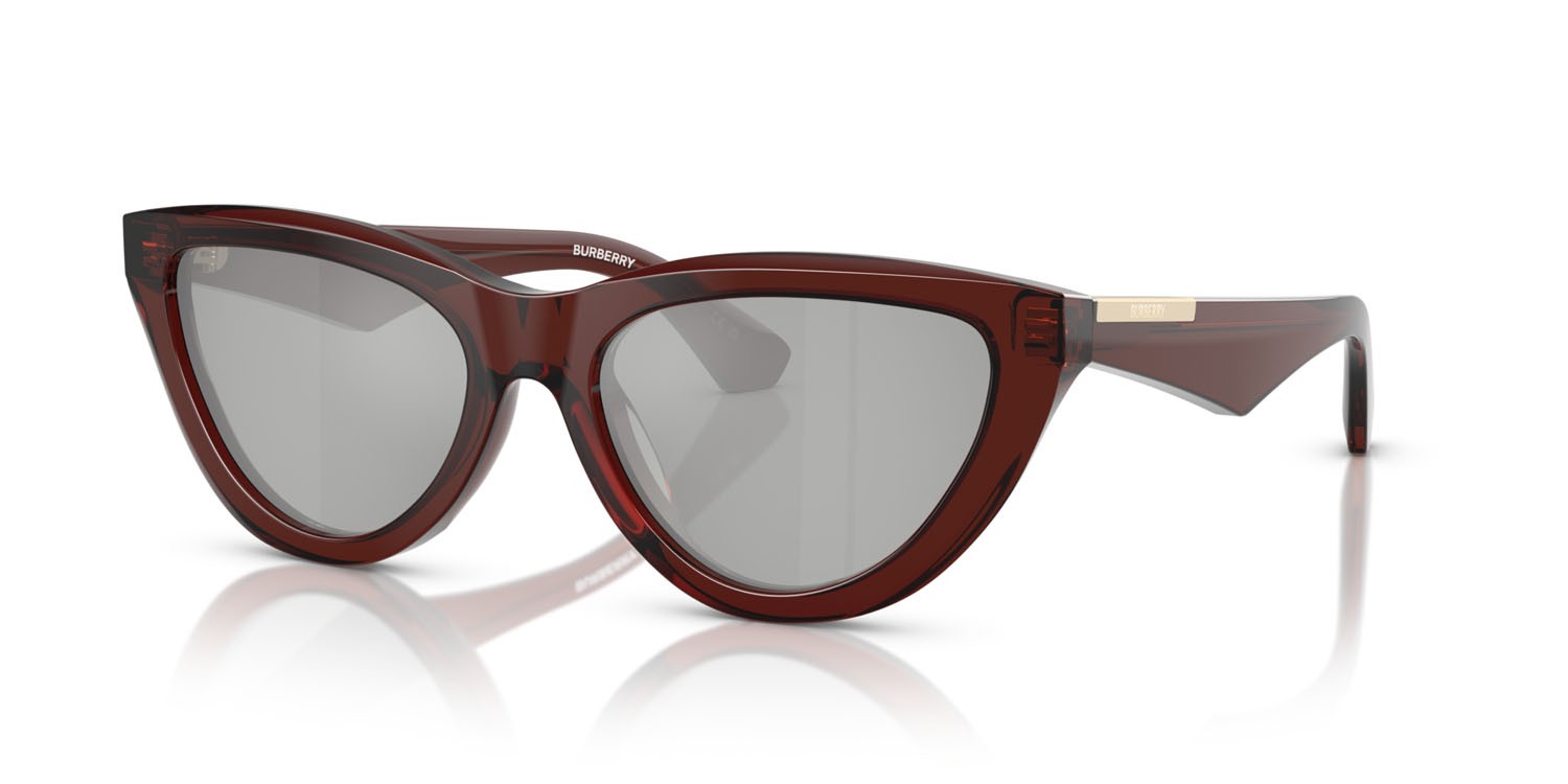 Occhiali da sole Burberry BE 4436U (41448V) colore marrone forma cat eye lenti trasparente specchiato silver 80
