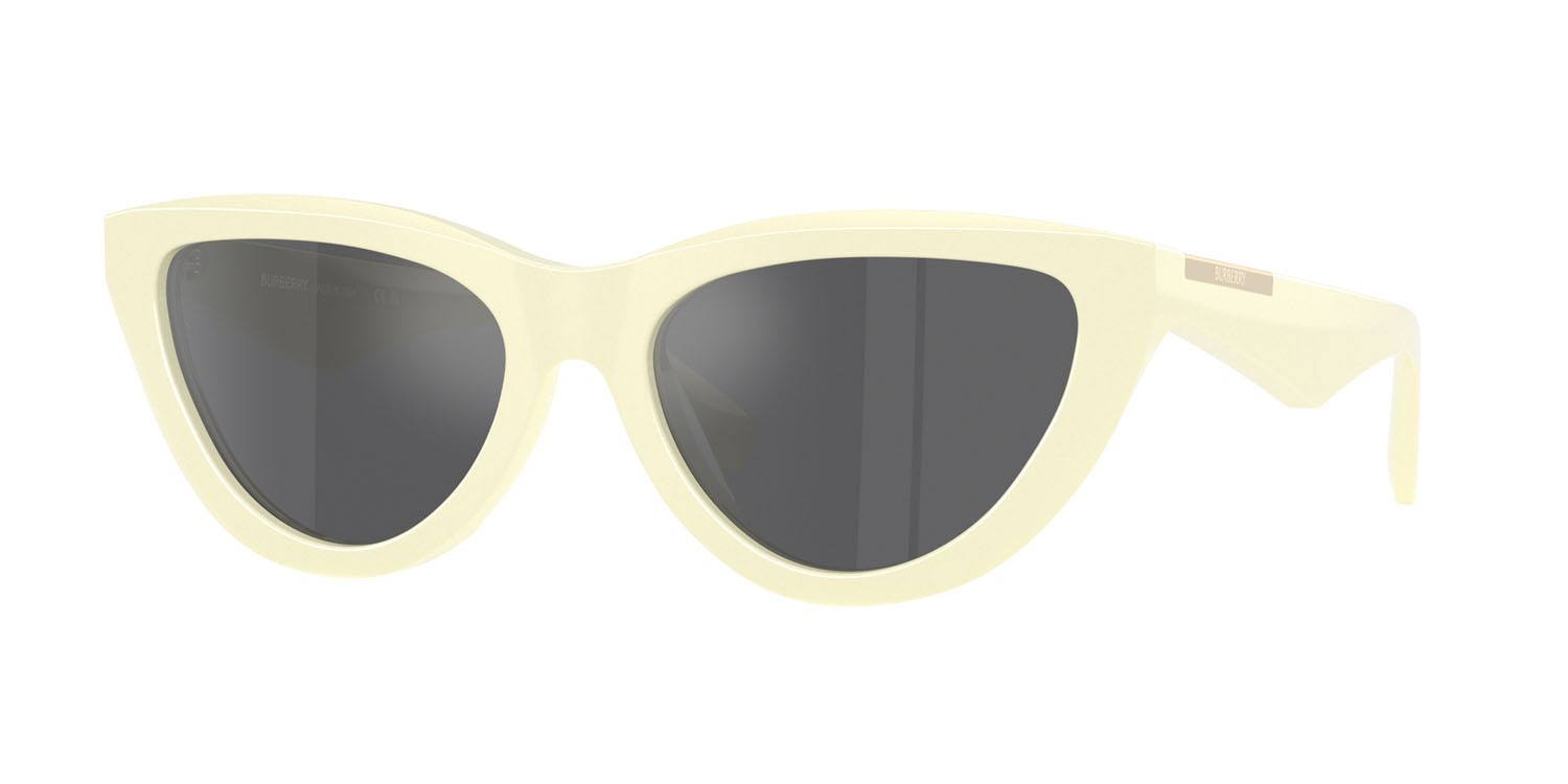 Occhiali da sole Burberry BE 4436U (41456G) colore giallo forma cat eye lenti grigio argento specchiato