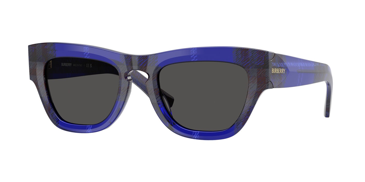 Occhiali da sole Burberry BE 4440U (411487) colore check blue forma irregolare lenti grigio scuro