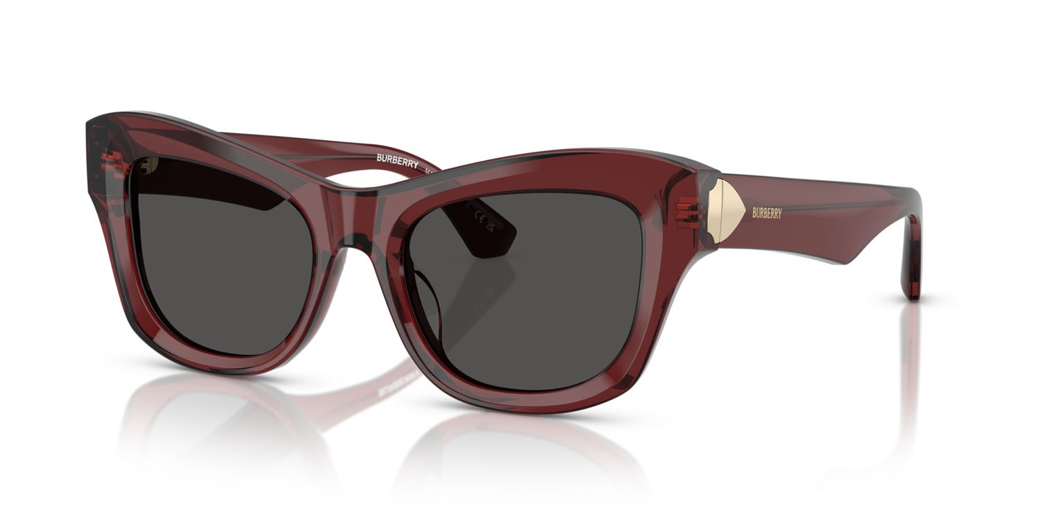 Occhiali da sole Burberry BE 4442U (412887) colore bordeaux forma cat eye lenti grigio scuro