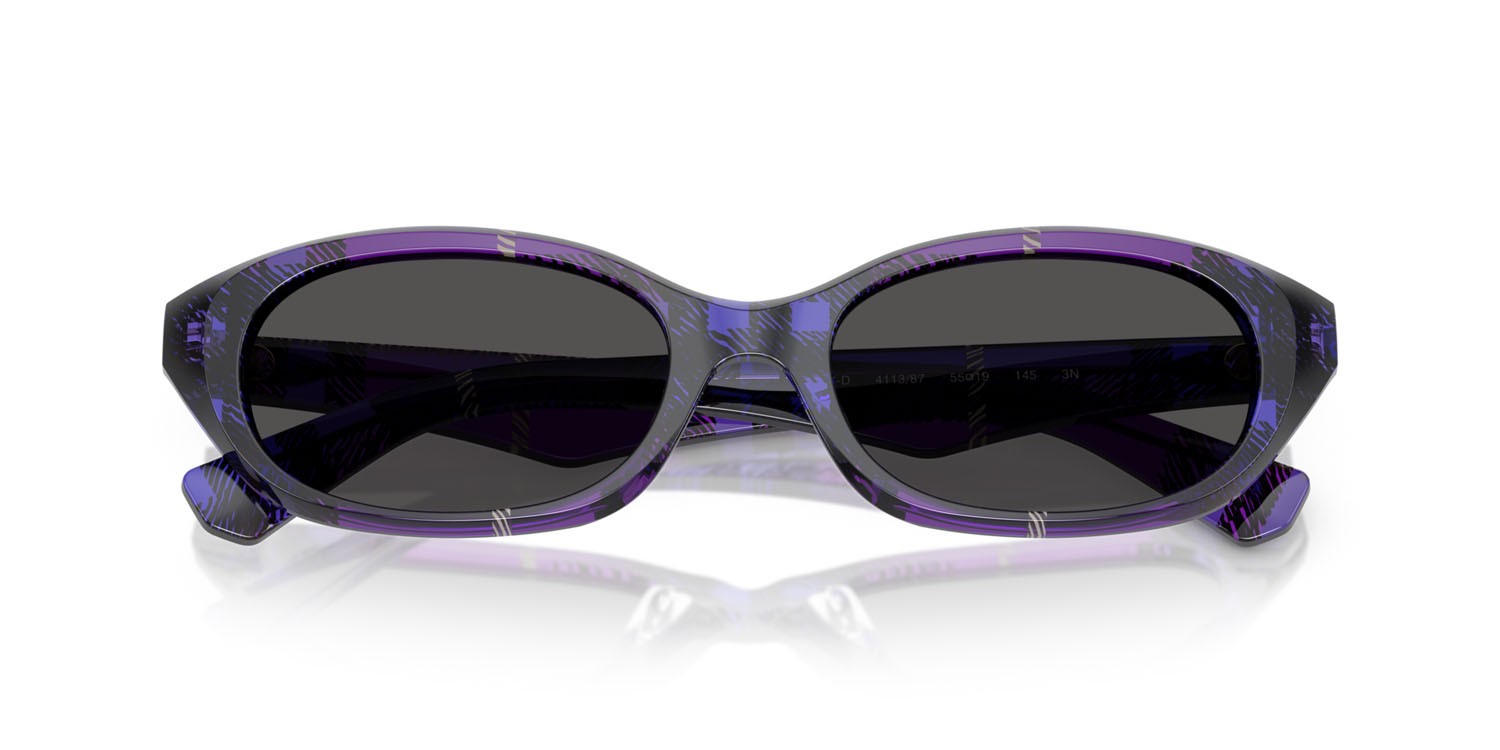 Sunglasses Burberry BE 4447D (411387) color check violet shape oval lenses grigio scuro