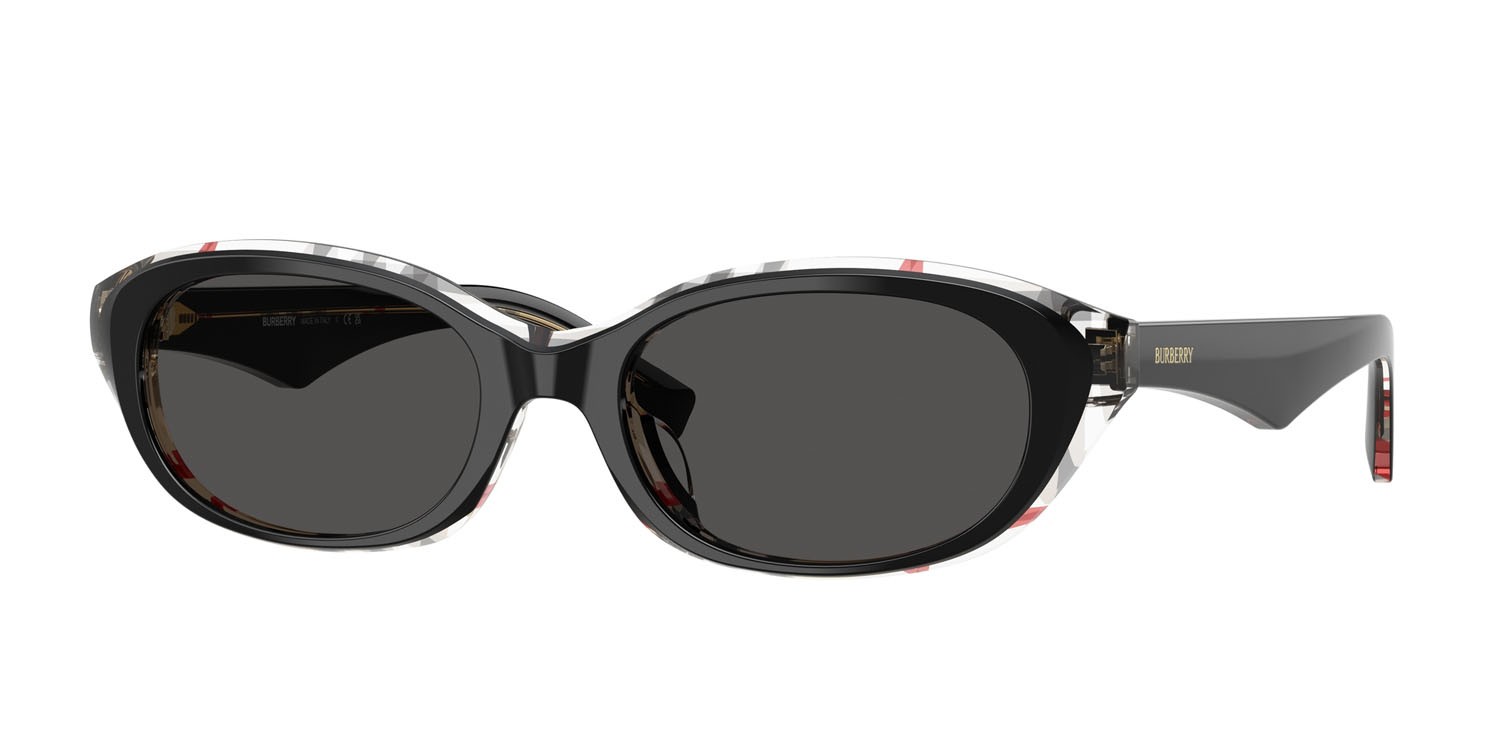 Sunglasses Burberry BE 4447D (412187) color top nero/motivo a quadri vintage shape oval lenses grigio scuro