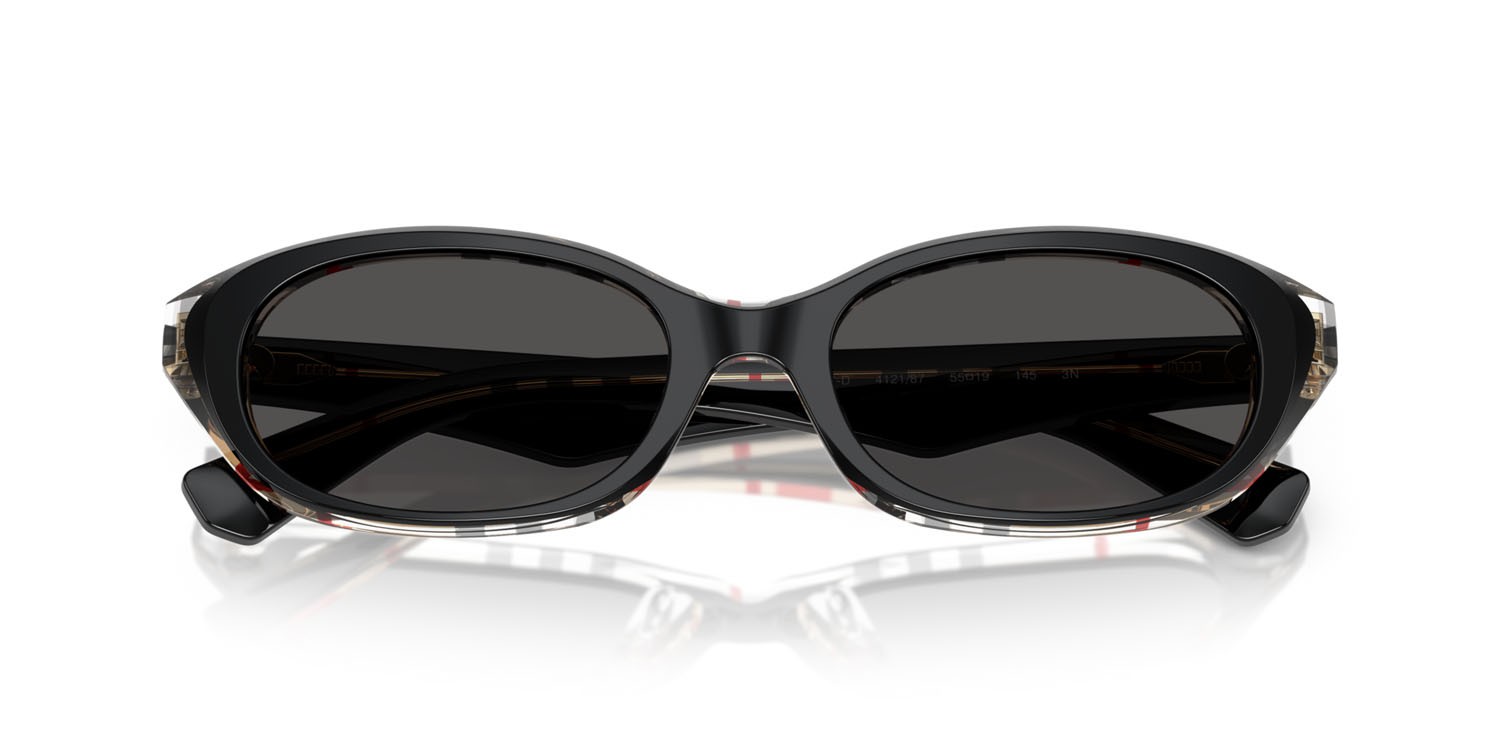 Sunglasses Burberry BE 4447D (412187) color top nero/motivo a quadri vintage shape oval lenses grigio scuro