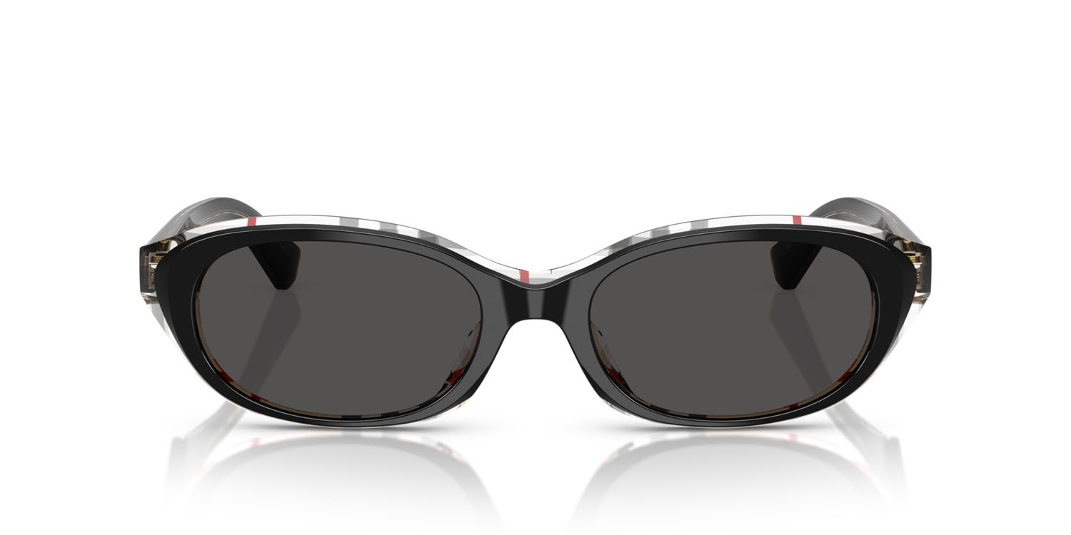 Sunglasses Burberry BE 4447D (412187) color top nero/motivo a quadri vintage shape oval lenses grigio scuro