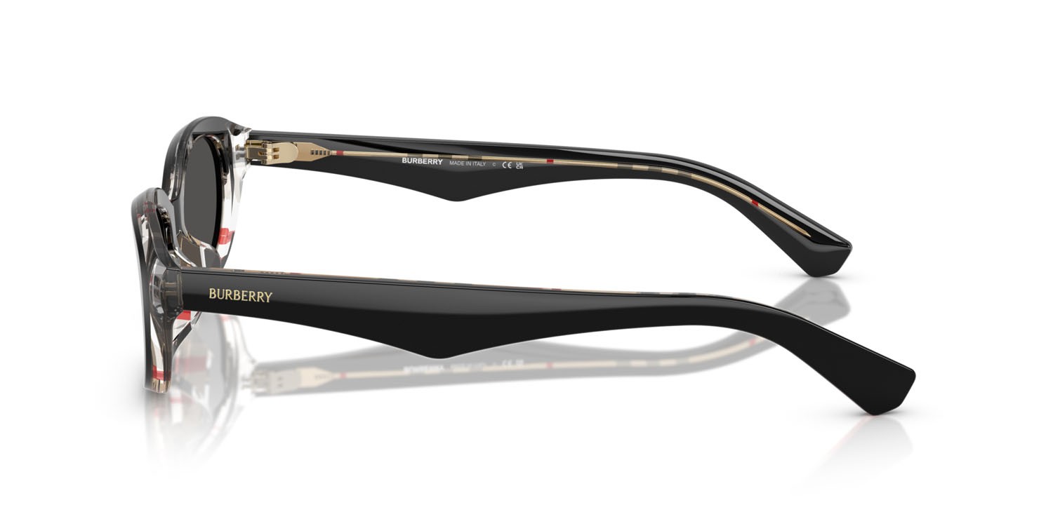 Sunglasses Burberry BE 4447D (412187) color top nero/motivo a quadri vintage shape oval lenses grigio scuro