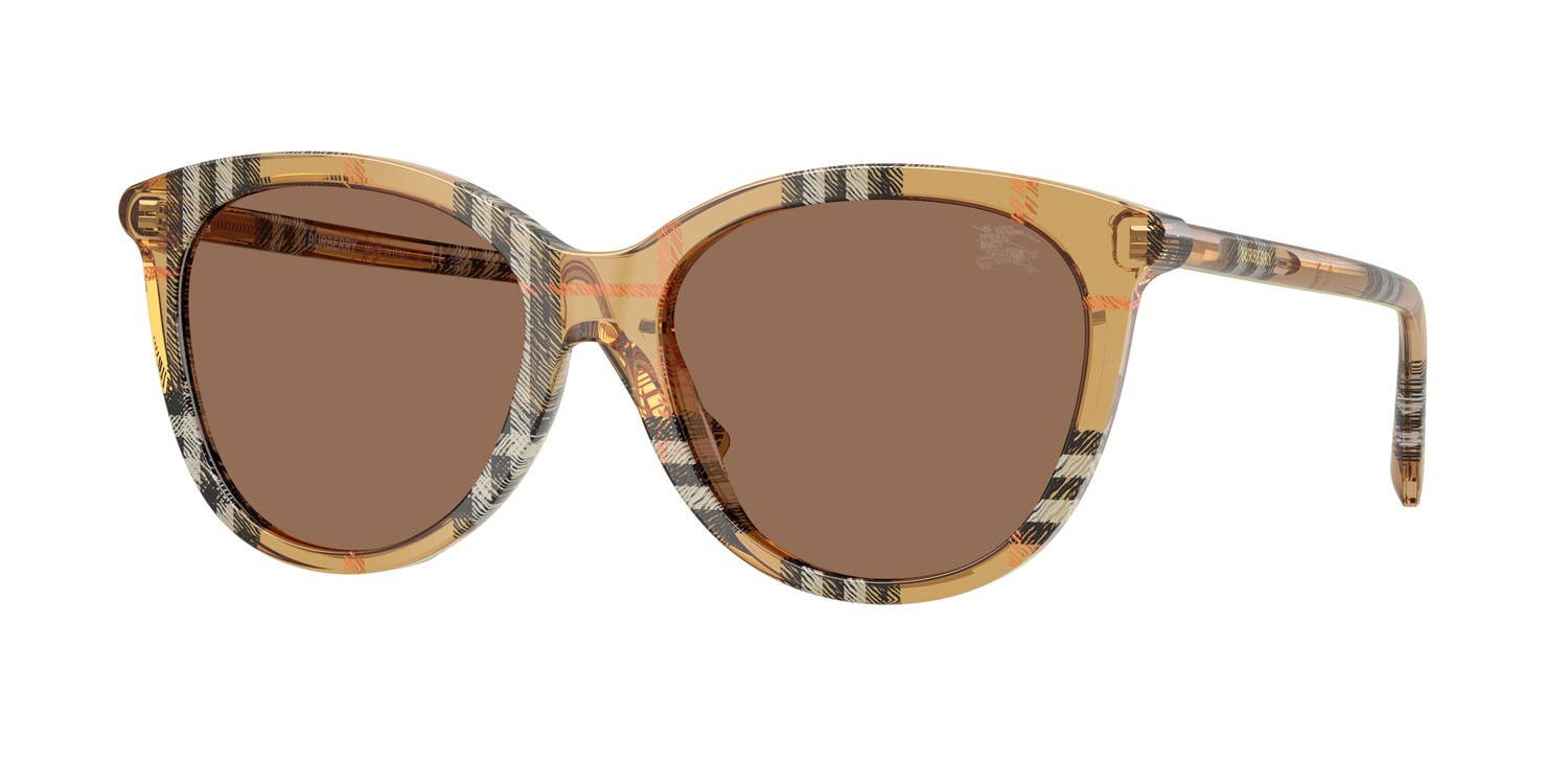 Sunglasses Burberry BE 4455 (416373) color sabbia a scacchi shape pantos lenses marrone scuro