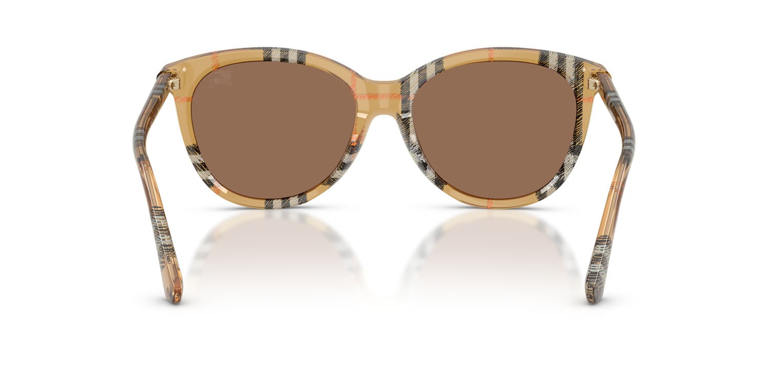 Sunglasses Burberry BE 4455 (416373) color sabbia a scacchi shape pantos lenses marrone scuro
