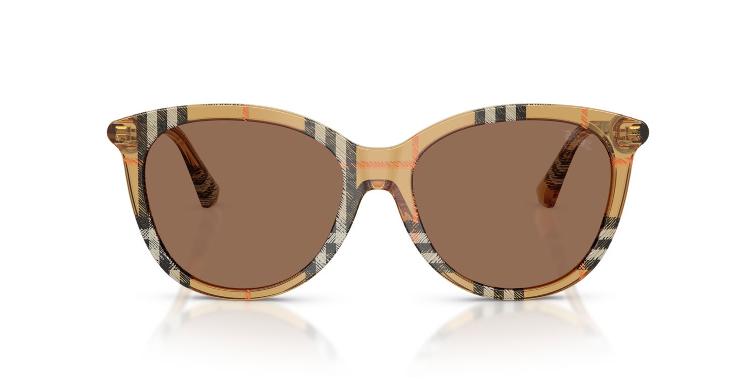 Sunglasses Burberry BE 4455 (416373) color sabbia a scacchi shape pantos lenses marrone scuro