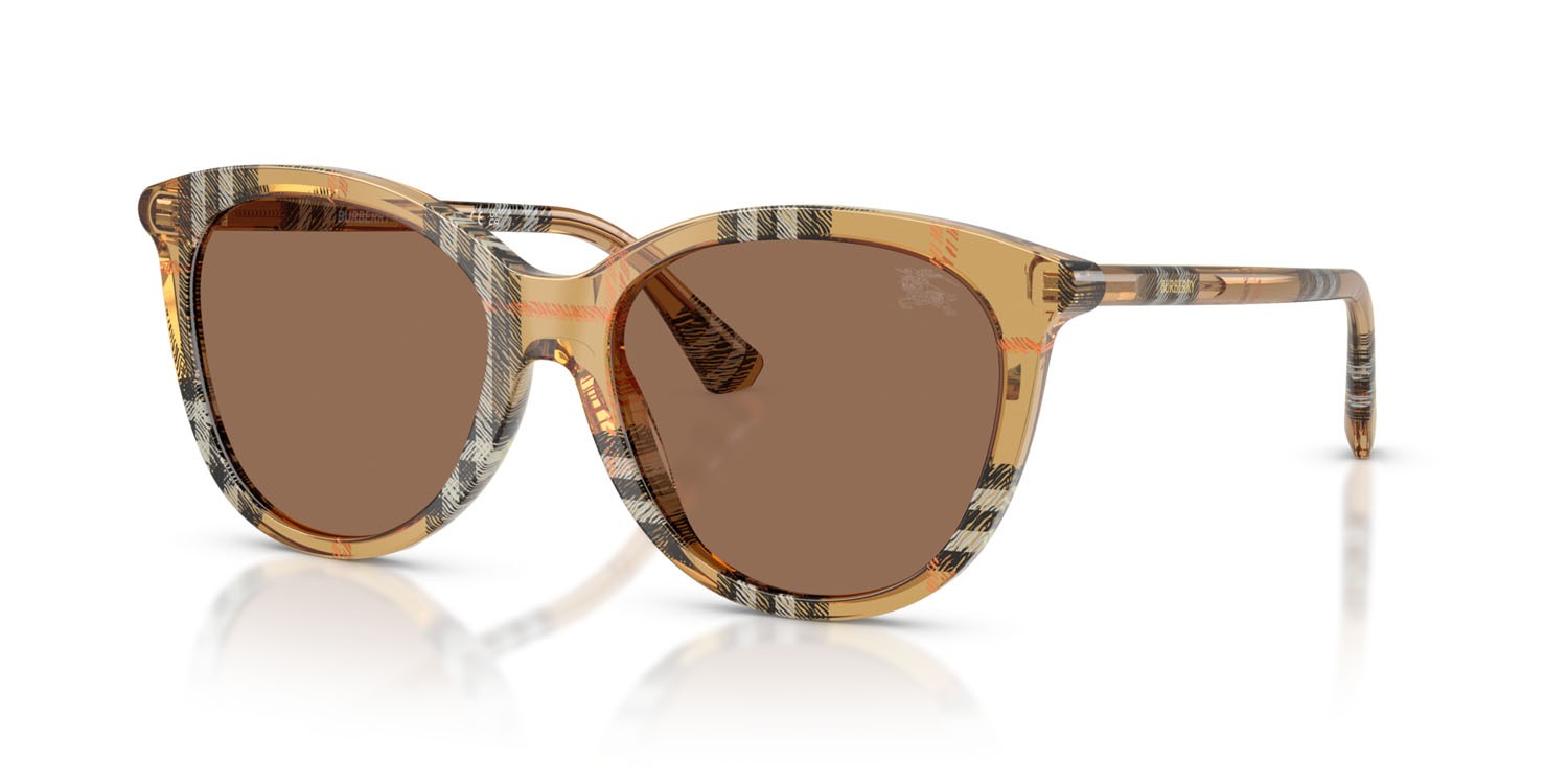 Sunglasses Burberry BE 4455 (416373) color sabbia a scacchi shape pantos lenses marrone scuro