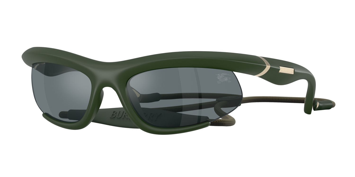 Occhiali da sole Burberry BE 4462 (41556G) colore verde effetto gommato forma irregolare lenti grigio nero specchiato