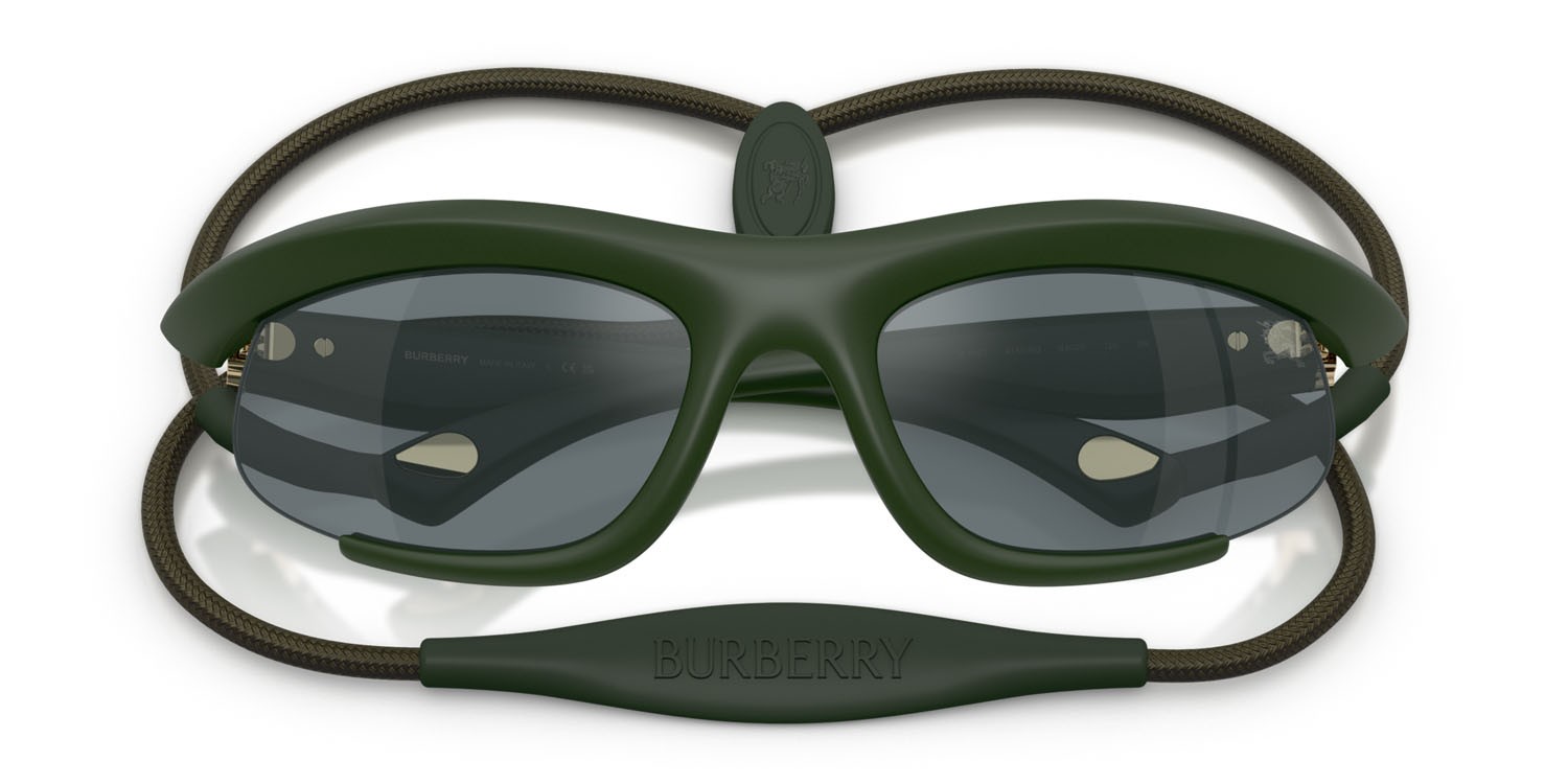 Occhiali da sole Burberry BE 4462 (41556G) colore verde effetto gommato forma irregolare lenti grigio nero specchiato
