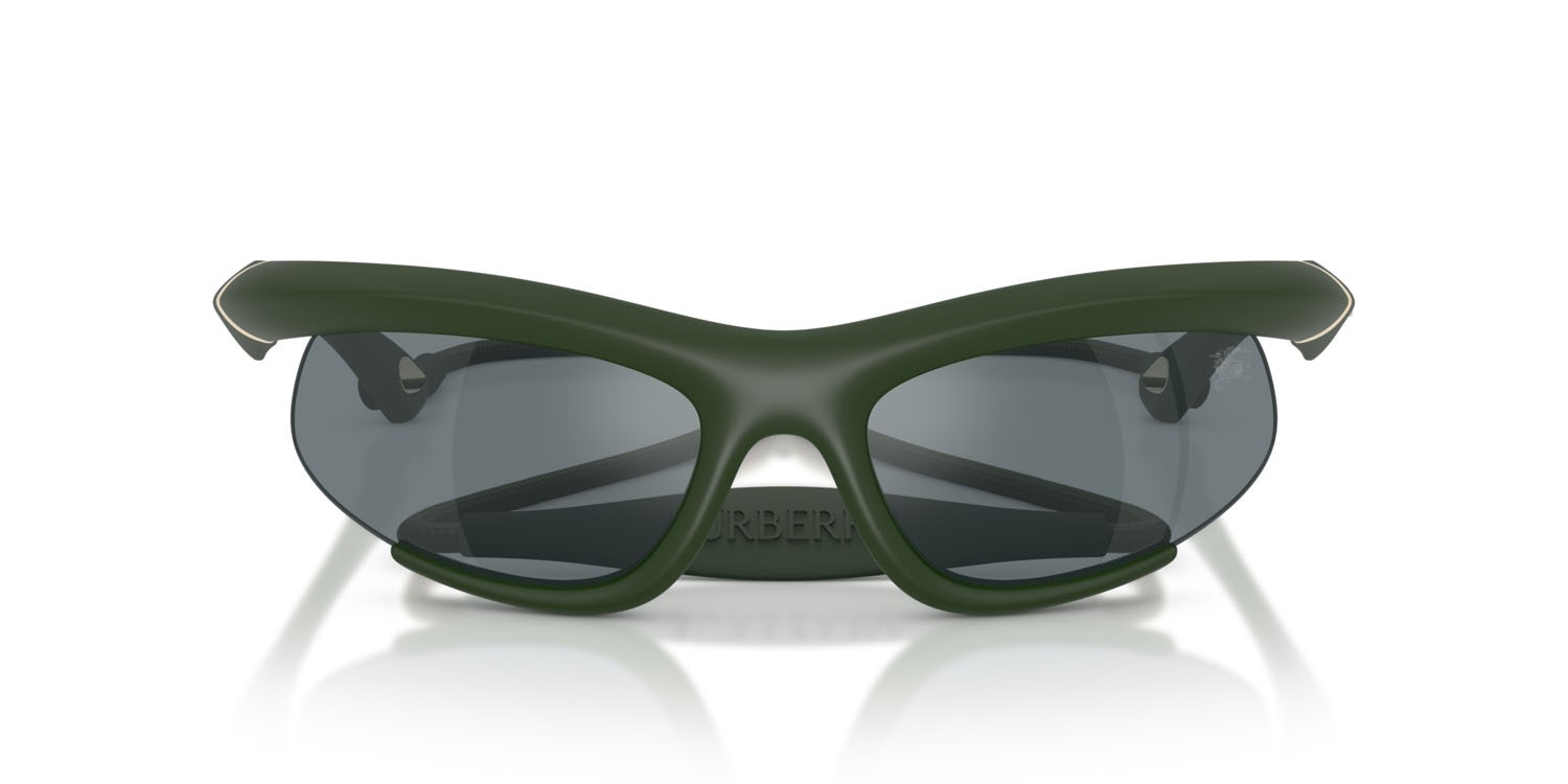 Occhiali da sole Burberry BE 4462 (41556G) colore verde effetto gommato forma irregolare lenti grigio nero specchiato