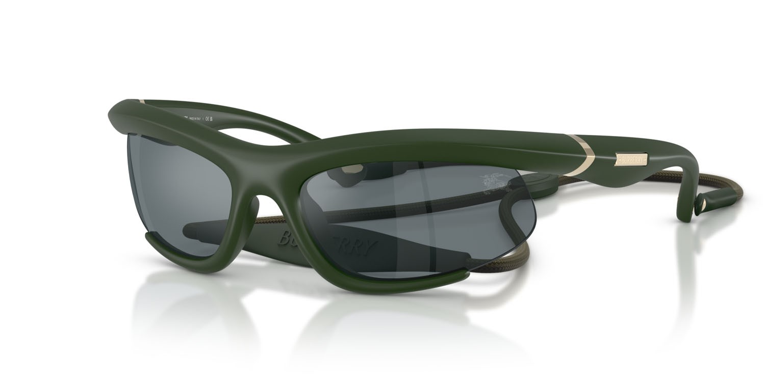 Occhiali da sole Burberry BE 4462 (41556G) colore verde effetto gommato forma irregolare lenti grigio nero specchiato