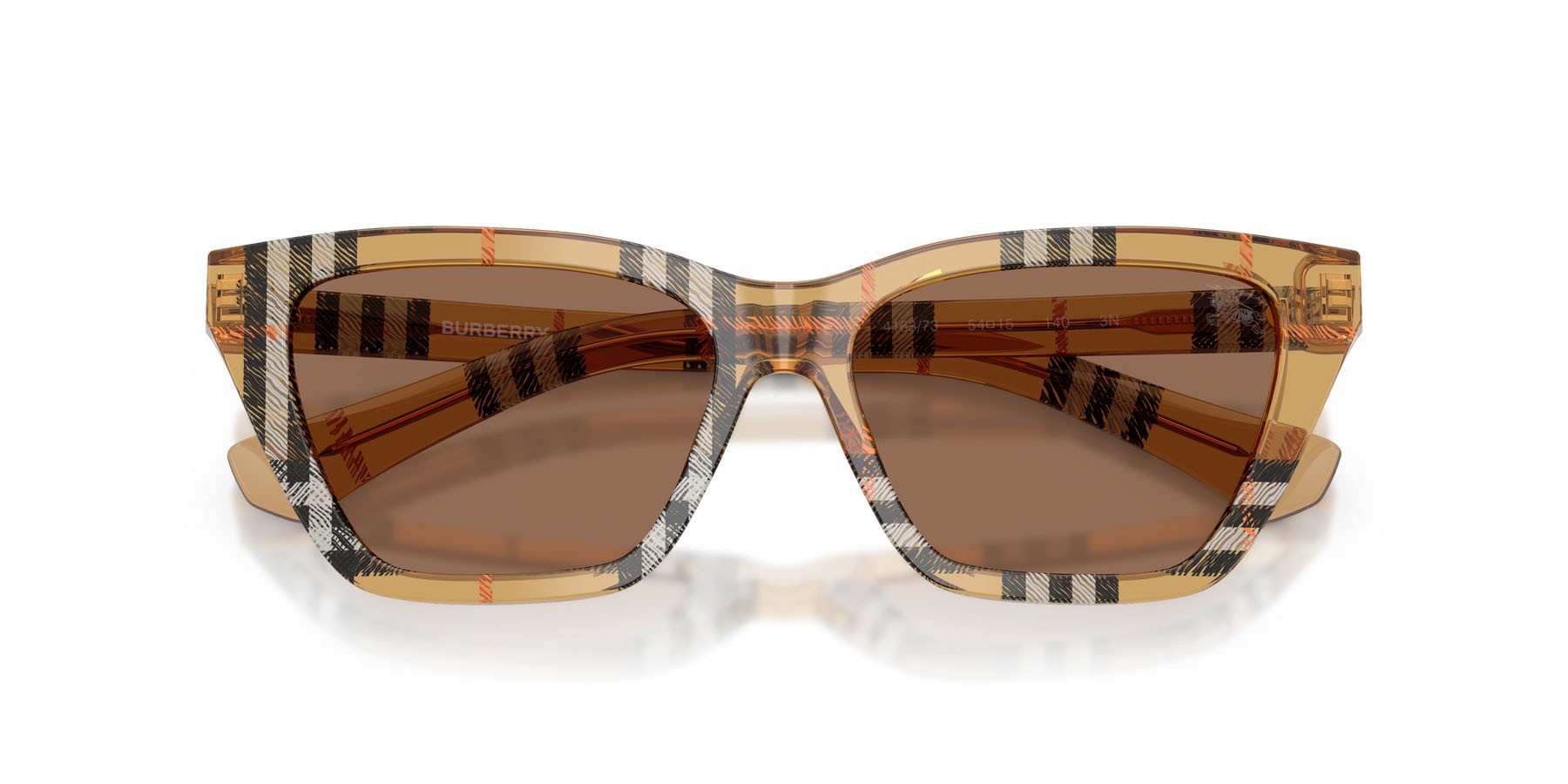 Occhiali da sole Burberry BE 4468 (416373) colore sabbia a scacchi forma cat eye lenti marrone scuro