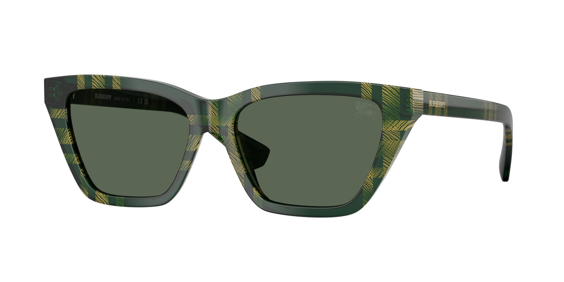 Occhiali da sole Burberry BE 4468 (416971) colore motivo a quadri verde forma cat eye lenti verde scuro