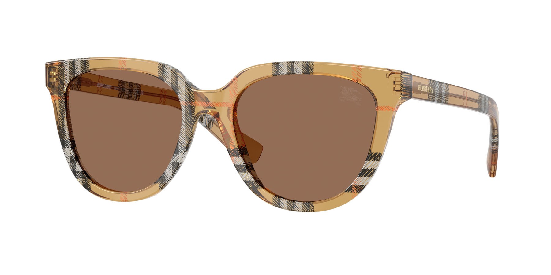 Occhiali da sole Burberry BE 4469 (416373) colore sabbia a scacchi forma pantos lenti marrone scuro