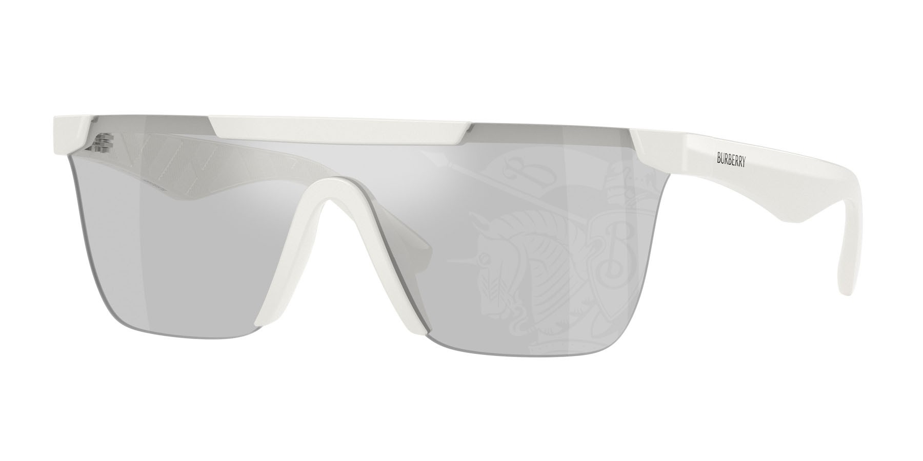 Sunglasses Burberry BE 4480D (417269) color bianco shape rectangle lenses light grey tampo silver