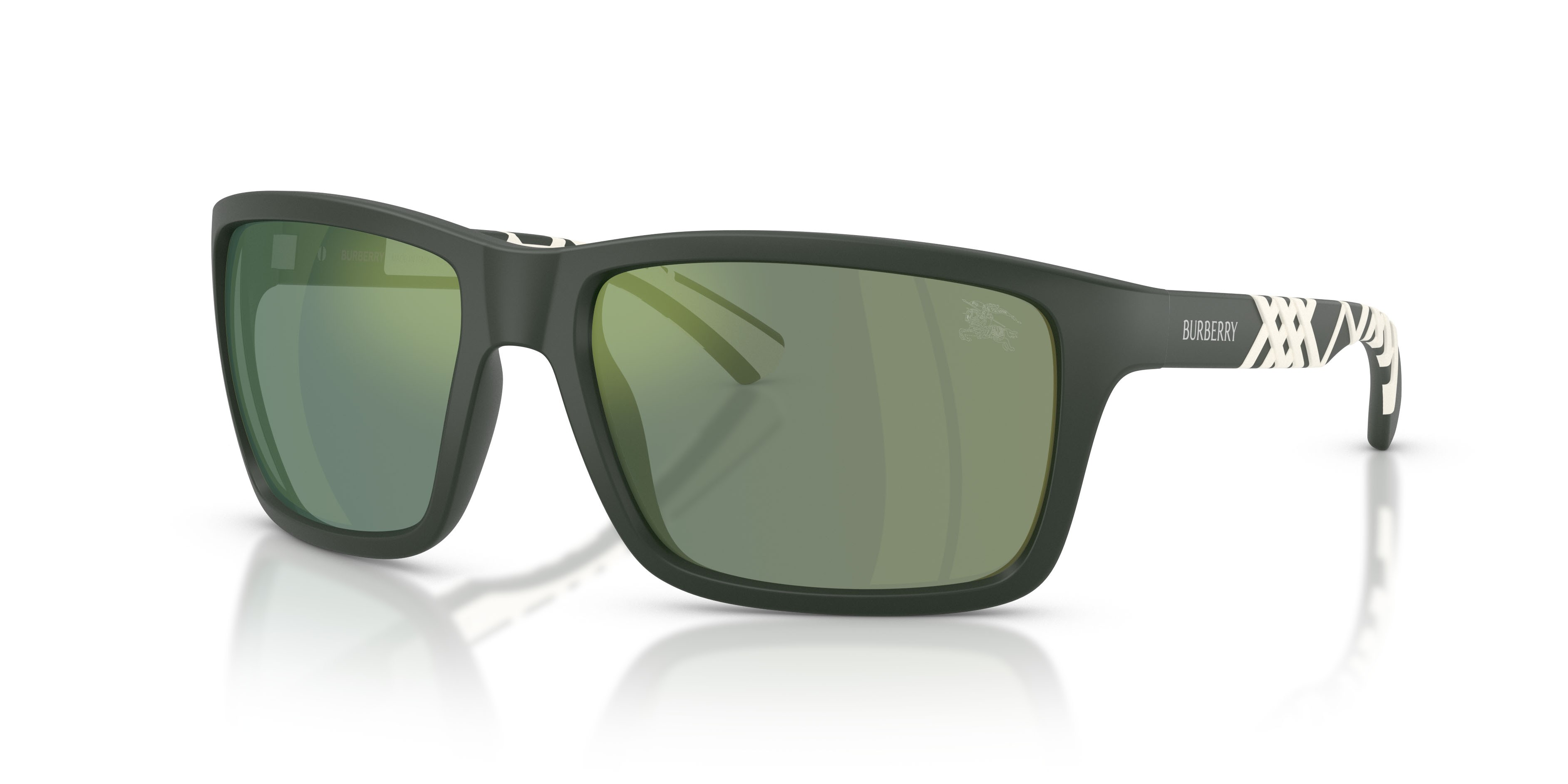 Occhiali da sole Burberry BE 4483 (42326R) colore verde opaco forma rettangolare lenti verde specchio petrol
