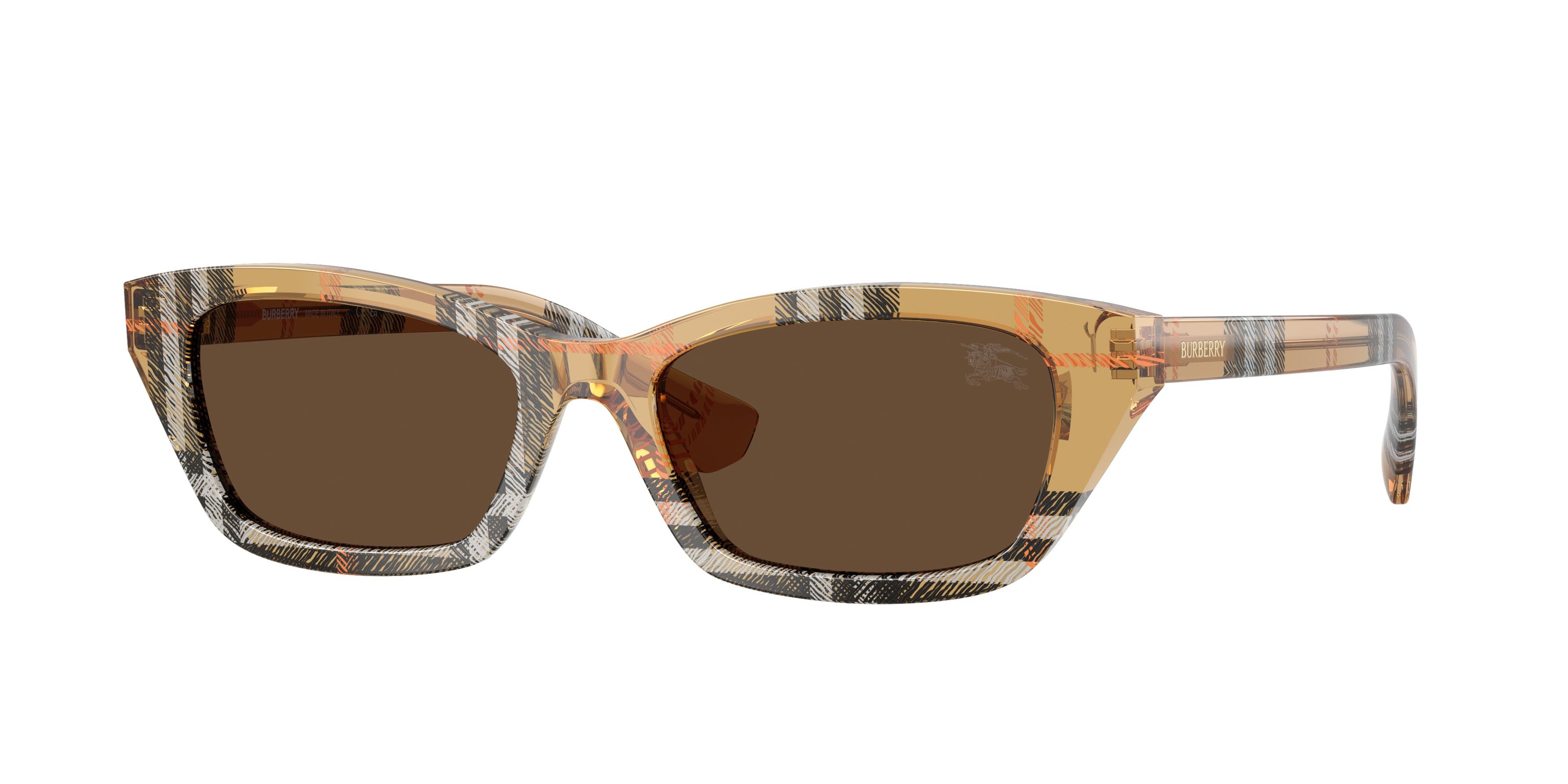 Sunglasses Burberry BE 4488 (416373) color sabbia a scacchi shape rectangle lenses marrone scuro
