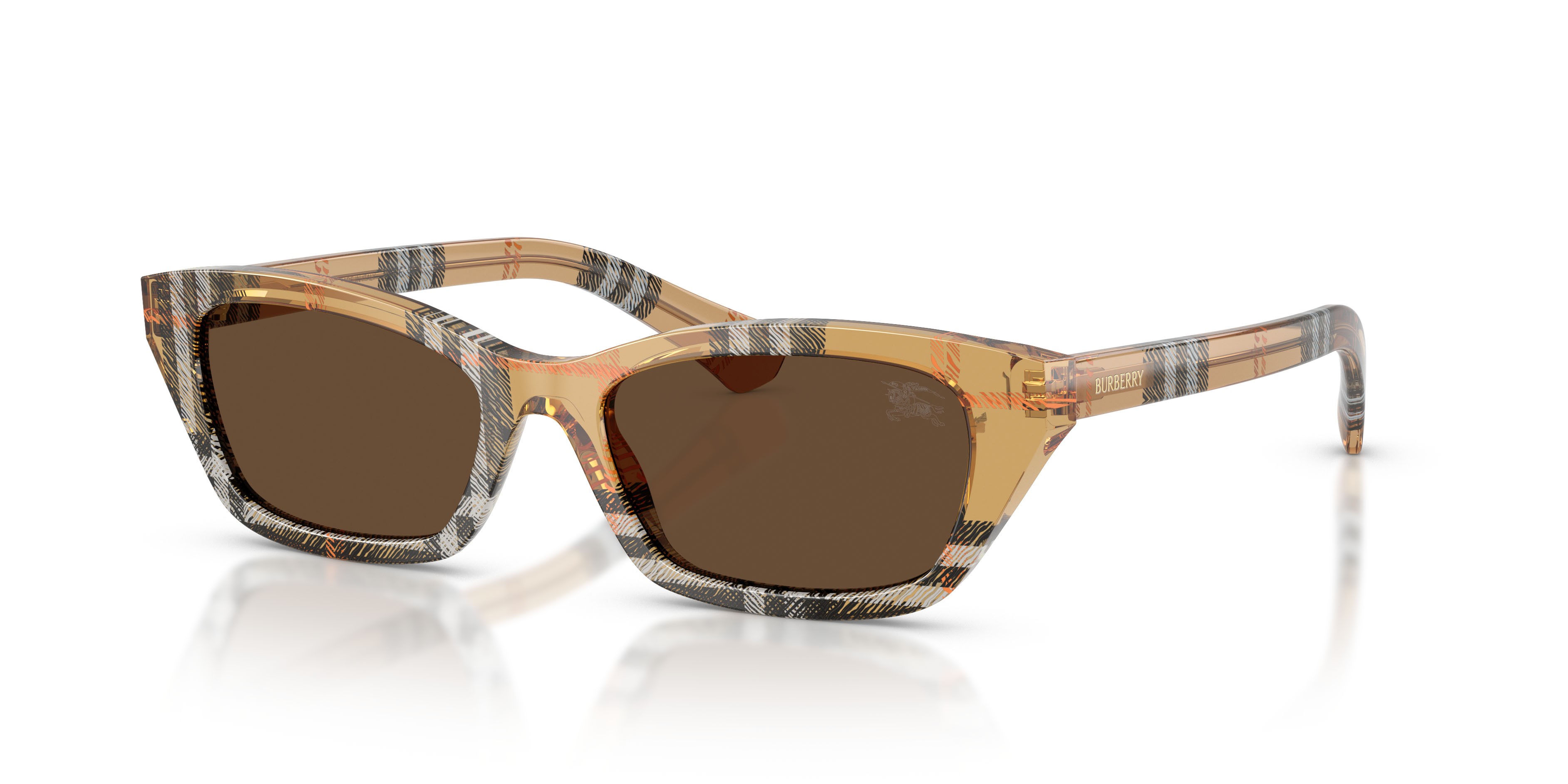 Sunglasses Burberry BE 4488 (416373) color sabbia a scacchi shape rectangle lenses marrone scuro