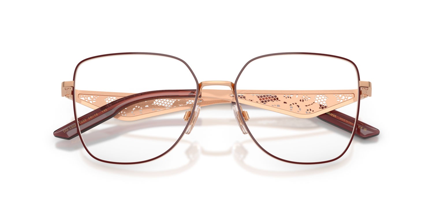Brillen Dolce & Gabbana DG 1358 (1333) farbe oro rose form quadratisch gläser lente demo